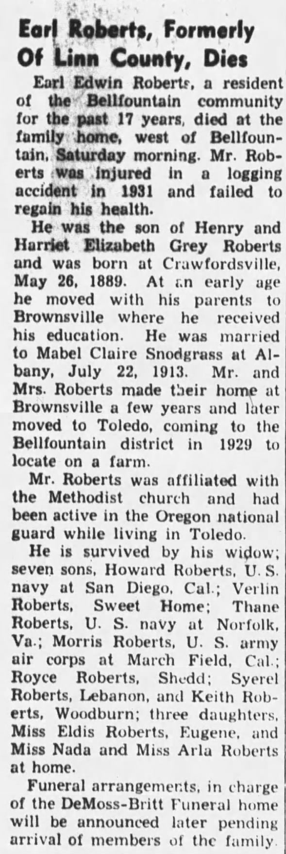 Obituary for Earl Edwin Roberts
